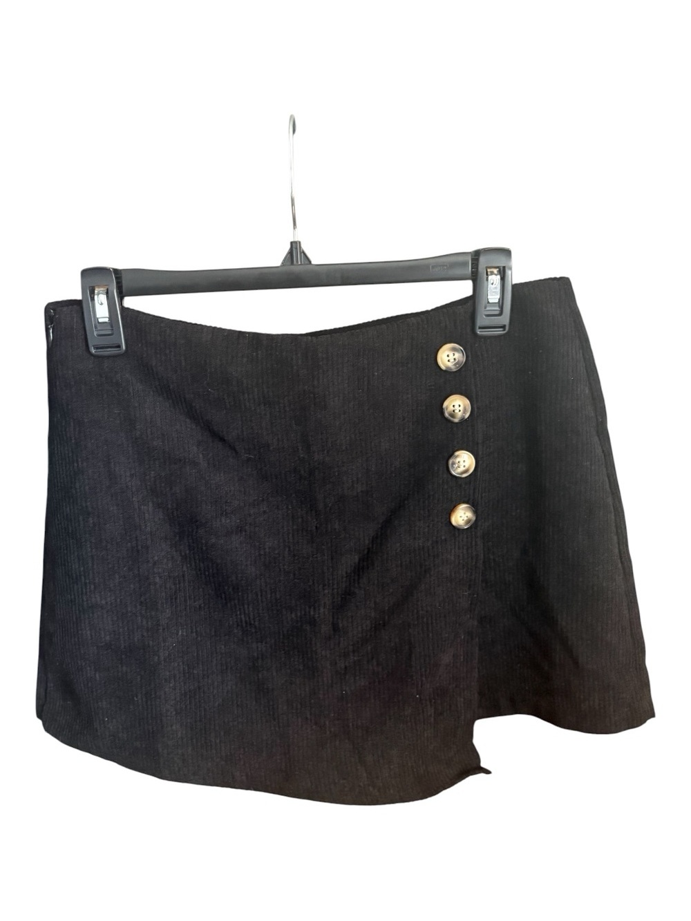SHEIN Black Corduroy Mini Skirt with Decorative Buttons